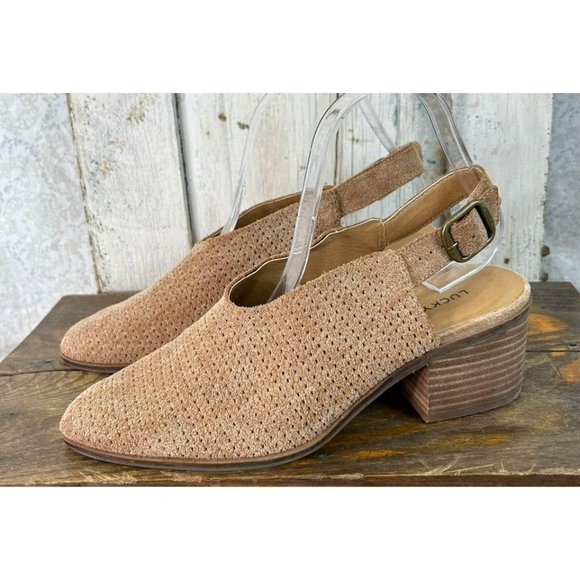 Lucky Brand Shoes Lideton Slingbacks Soft Tan Suede Slip-On Woman’s Size 8.5 - Picture 2 of 9